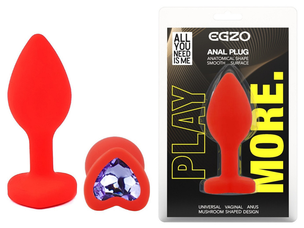 Силіконова анальна пробка EGZO - Silicone Red Heart Plug Amethyst, size S Sex Aura Київ - фото 1