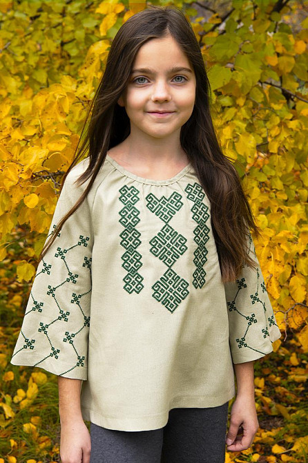 Вишиванка для дівчаток, лляна оливкова топ 158 Київ - фото 1
