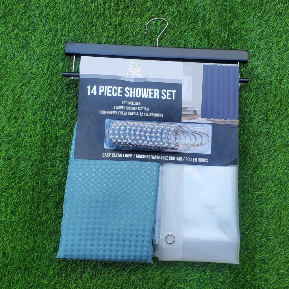 Набір шторка для ванної та душу з підкладкою, подвійна 178x183 см, штора для ванної з гачками, візерунок бірюзовий Кам'янець-Подільський - фото 5