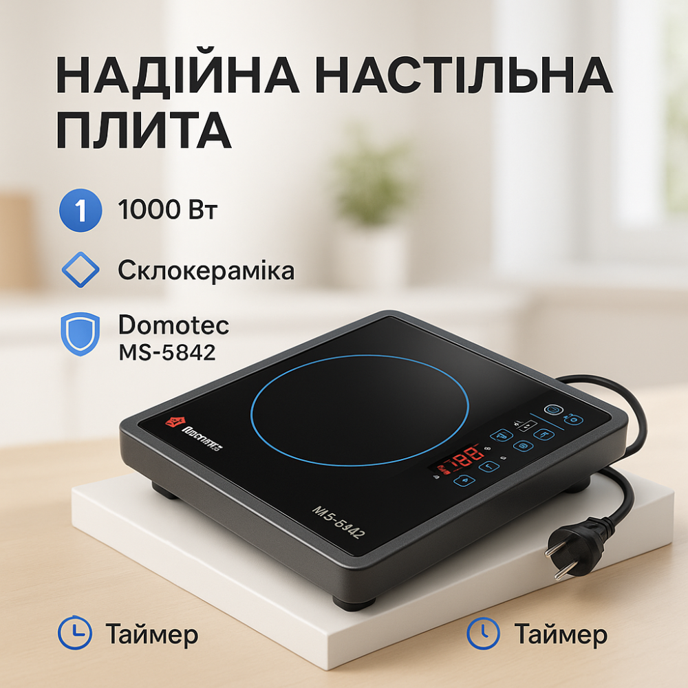 Побутова електроплитка Domotec MS-5842 2000 Вт, Зручна настільна плита для приготування страв EU-67 Львів - фото 12