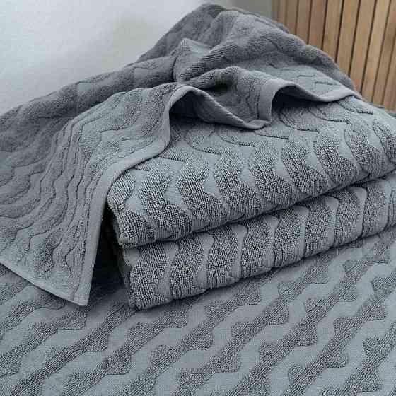 Комплект махрових рушників Жакардових Хвиля 2шт GM Textile 50х90см, 70х140см 500г/м2 (Сірий) Суми