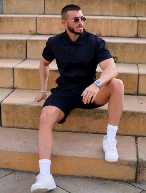 Чоловічий стильний повсякденний літній костюм трикотаж двонитка Чорний, 50/52 Одеса - фото 2