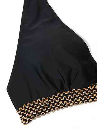 Роздільний купальник великого розміру з високою талією чорно-золотистий Київ