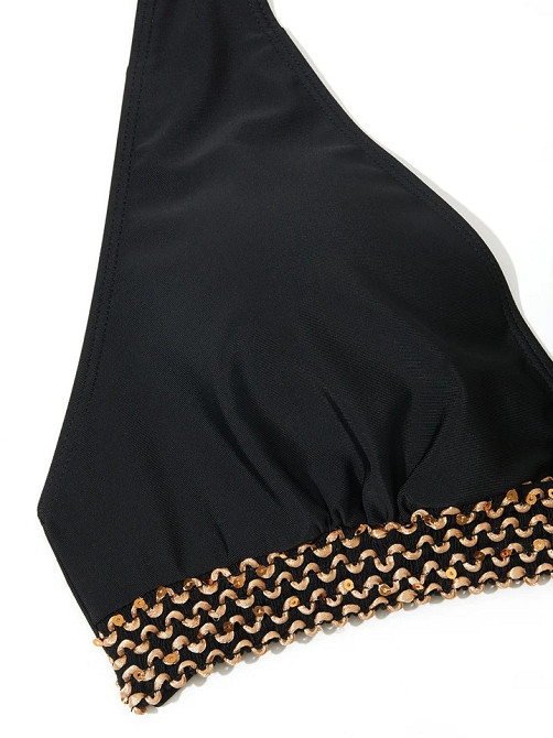 Роздільний купальник великого розміру з високою талією чорно-золотистий Київ - фото 4