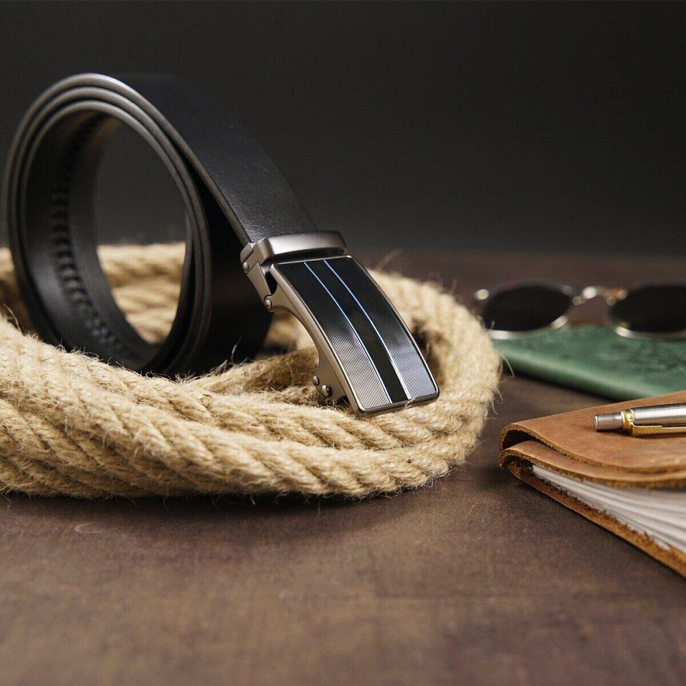 Ремінь чоловічий з автоматичною пряжкою і смужками Vintage 20330 Чорний Київ - фото 7