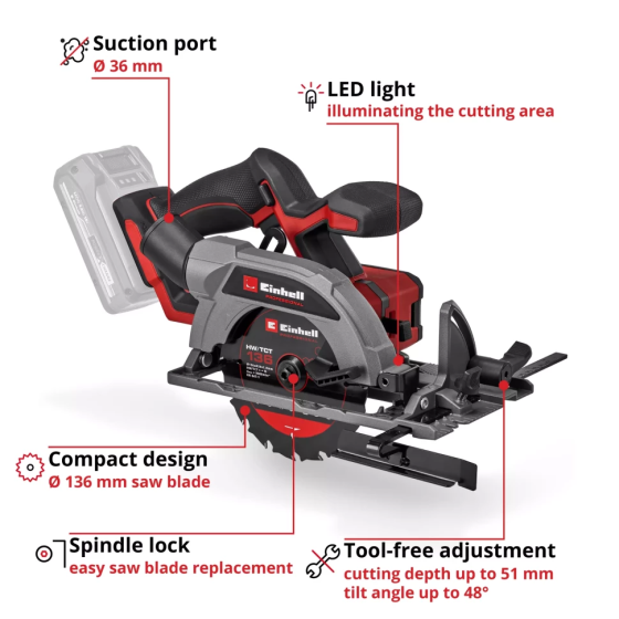 Профессиональная пила циркулярная аккумуляторная Einhell Professional TP-CS 18/136-C Li BL - Solo без акума и зу (4331240) Киев