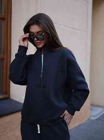 Жіночий теплий повсякденний костюм вільного крою турецька тринитка на флісі Графіт Одеса