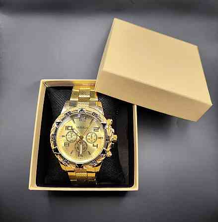 Годинник чоловічий золотистий з золотистим циферблатом у подарунковій коробці Сміла