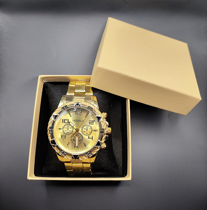 Годинник чоловічий золотистий з золотистим циферблатом у подарунковій коробці Сміла - фото 1
