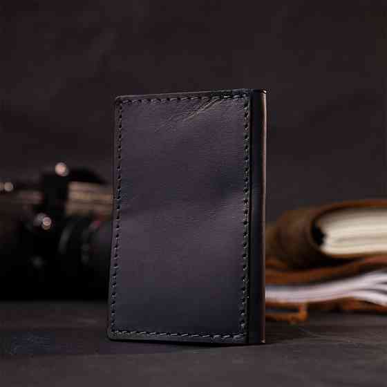 Надійний картхолдер з утримувачем для Apple AirTag з натуральної шкіри Чорний (GRANDE PELLE) Київ