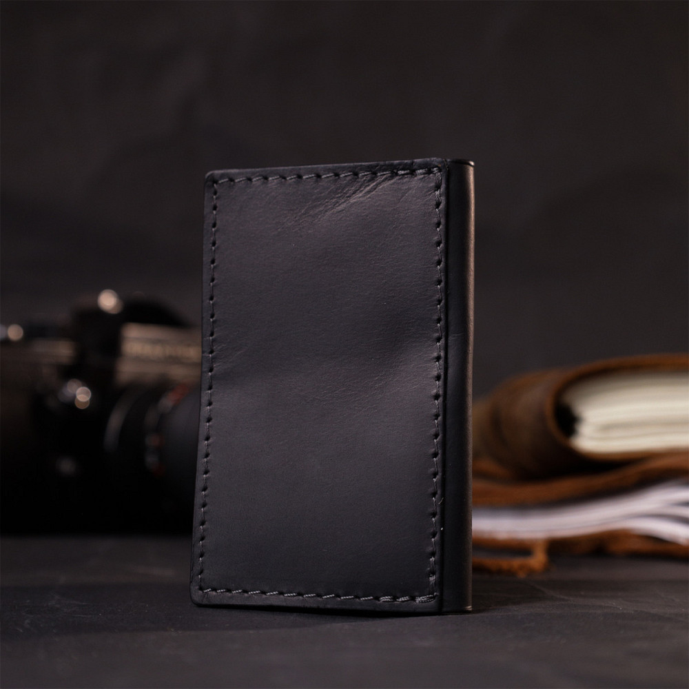 Надійний картхолдер з утримувачем для Apple AirTag з натуральної шкіри Чорний (GRANDE PELLE) Київ - фото 3