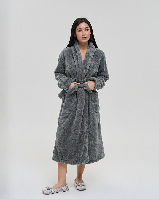 Теплий однотонний жіночий халат Nicoletta Queen — Велюрсофт 94118 M Київ - фото 1
