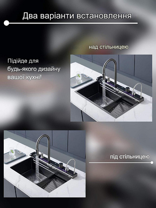 Кухонна раковина водоспад Willda темно-сіра 68х46х22 (115702467) Київ - фото 8