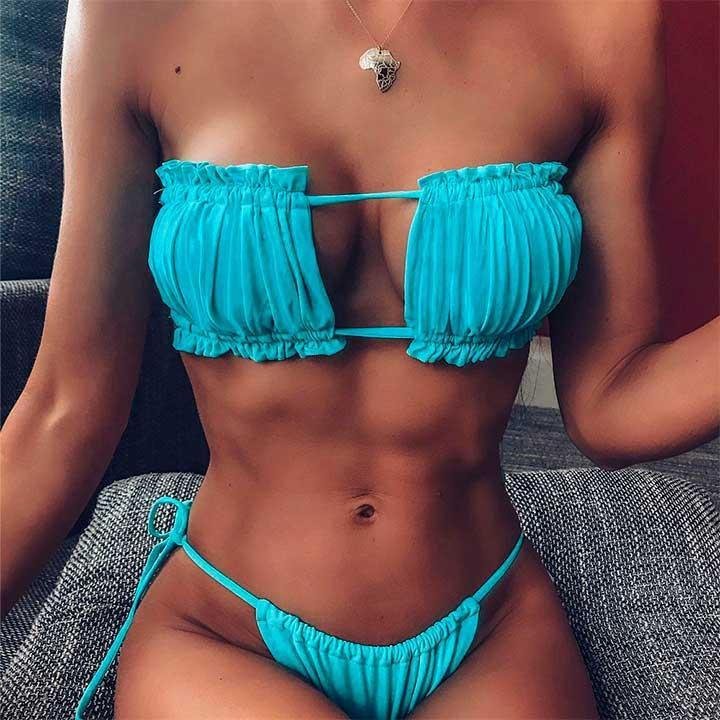 Купальник шторки на зав'язках S-M блакитний Вінниця - фото 3