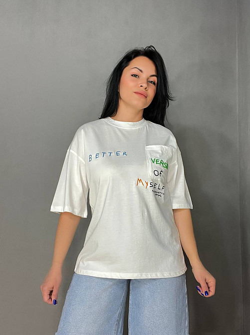 Футболка жіноча Pepper&mint BX24-19 біла оверсайз з кишенею та вишивкою , білий, S Київ - фото 9