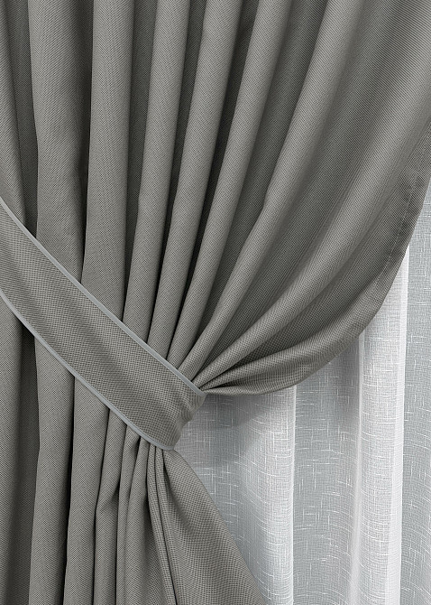 Комплект штор VR-Textil рогожка преміум TERRA LUXE 150х270 2шт і Тюль 600х270 1862ш-115т сірий з білим 71-068/5 Київ - фото 4