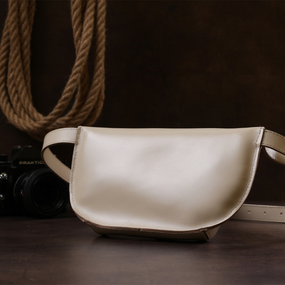 Стильна жіноча бананка із натуральної шкіри Shvigel 16391 Бежевий Київ - фото 2