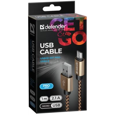 Дата кабель USB 2.0 AM to Micro 5P 1.0m USB08-03T gold Defender (87800) Винница