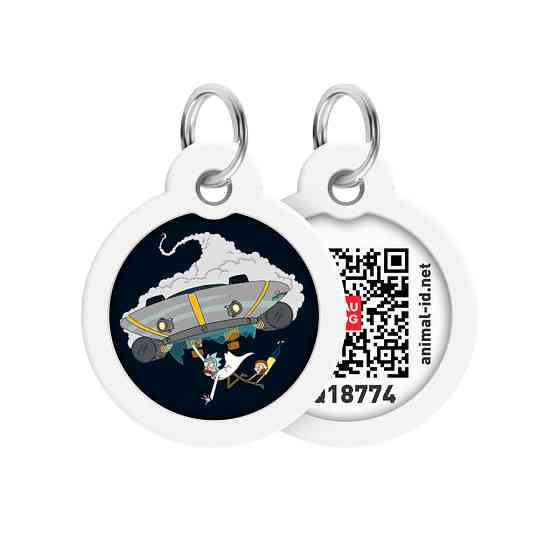 Адресник для собак і котів металевий WAUDOG Smart ID з QR-паспортом, малюнок "Рік і Морті 1", коло, Д 25 Вінниця