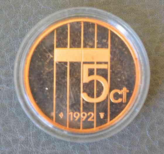 Монета 5 центів. 1992 рік, Нідерланди. (капсула) ПРУФ Полтава
