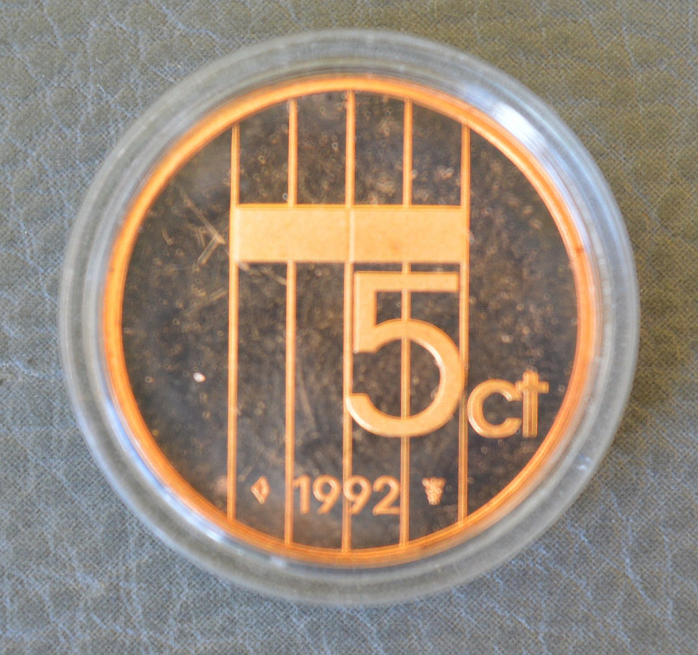 Монета 5 центів. 1992 рік, Нідерланди. (капсула) ПРУФ Полтава - фото 1