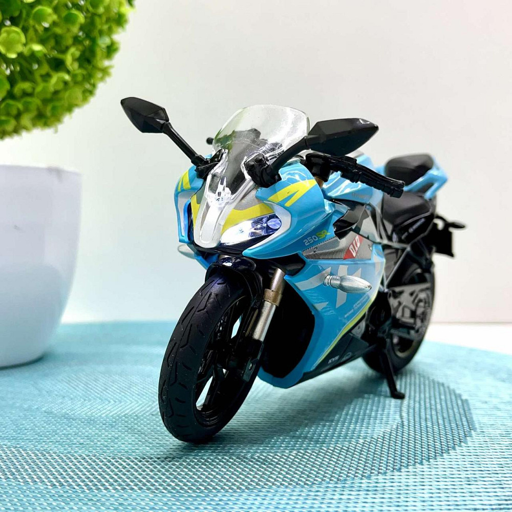 Мотоцикл металопластиковий звуки підсвічування гумові шини рухомі елементи 1:12 Блакитний (BG 36-480) Чернігів - фото 8