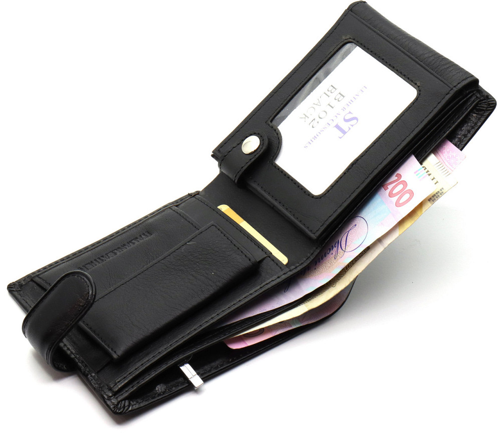 Классическое мужское портмоне из натуральной кожи ST Leather В102 Черный Каменское - изображение 9