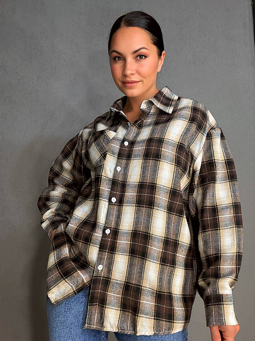 Рубашка женская Baoyu 225-1 в клетку оверсайз фланель, темно-коричневый, one size Киев - изображение 11