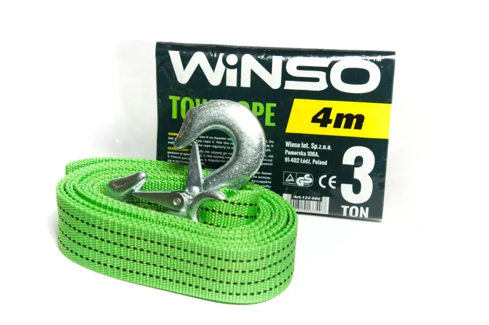 Буксировочный трос WINSO 133400 – 3 тонны нагрузки, 4 метра безопасности, всегда под рукой Ковель - изображение 1