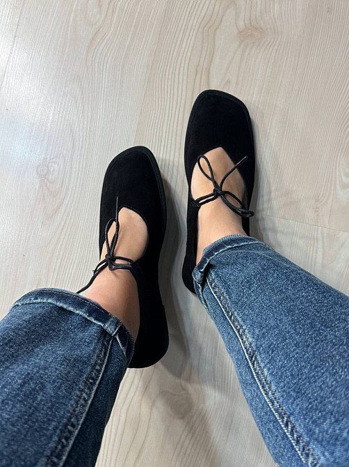 Балетки женские Meideli 0109-10 Mary Jane со шнурком натуральная замша черные, 37, 24 см Киев - изображение 3