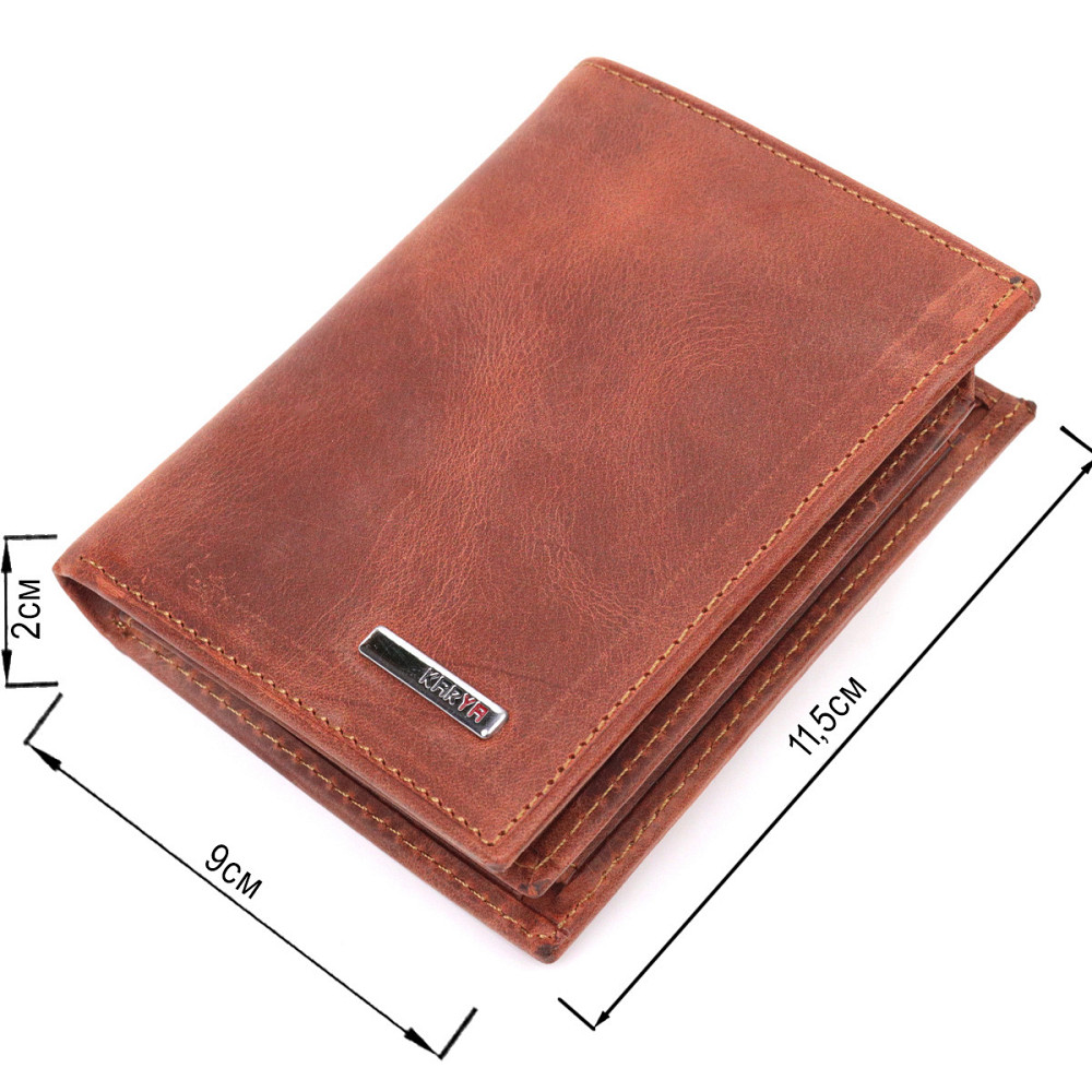 Мужское вертикальное портмоне без застежки в винтажной коже KARYA 21363 Рыжий Киев - изображение 3