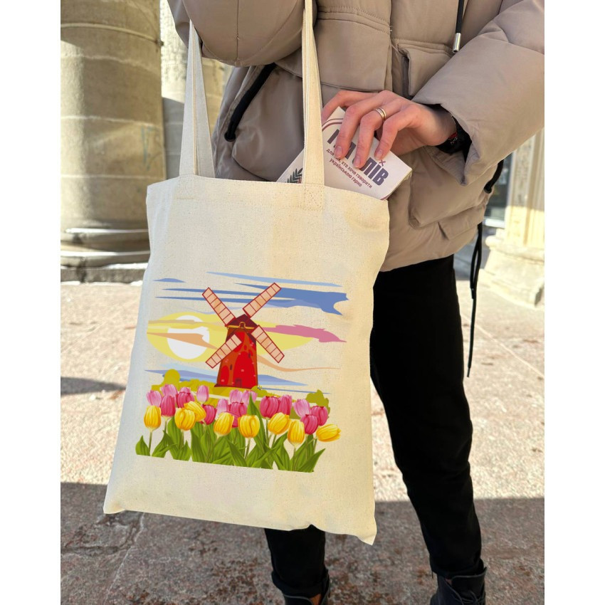 Екошопер BookOpt BK4071 "Подорож Нідерландами". Країна вітряків і тюльпанів" бежевий Київ - фото 5