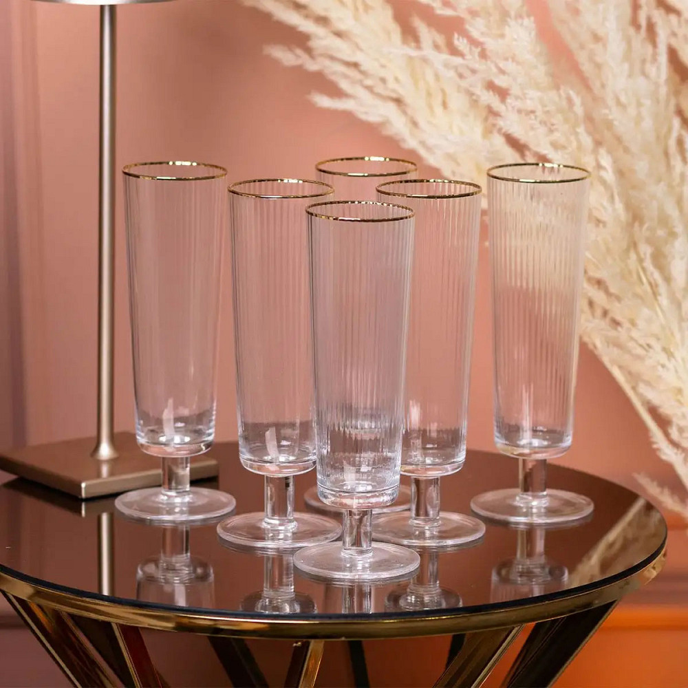 Келихи для шампанського із золотою облямівкою 6 штук по 300 мл HP82 Коломия - фото 2