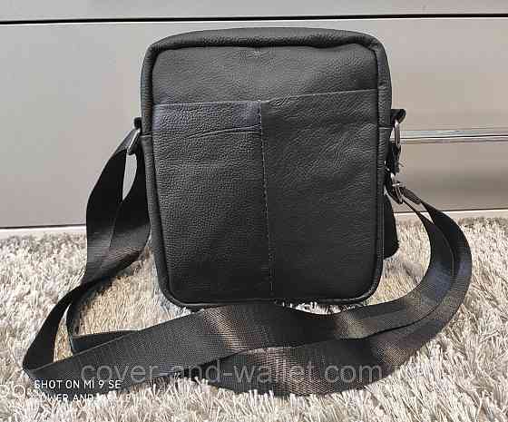 Компактная мужская сумка на плечо из натуральной кожи VIntage Черный Киев