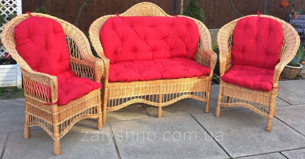 Плетеная мебель с накидками | мебель из лозы с красными накидками| ротанговая мебель с накидками Киев - изображение 2