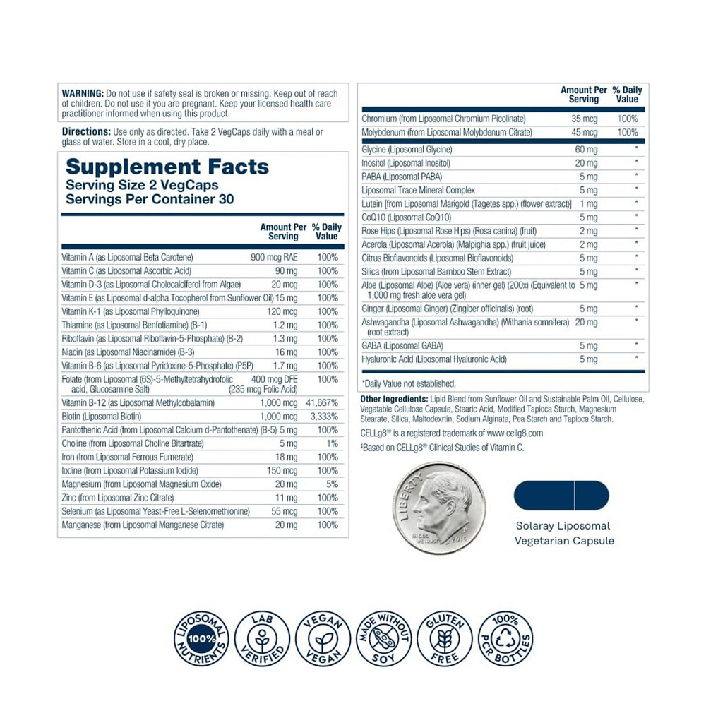 Мультивитамины для женщин Solaray Liposomal Multivitamin Womens 60 вег капс Киев - изображение 2