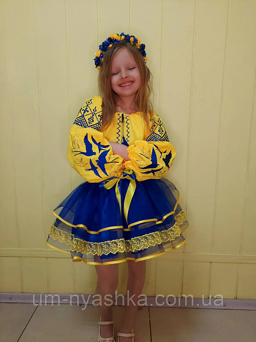 Синьо-жовтий костюм вишиванка "Ластівки-мереживо" Кривий Ріг - фото 3