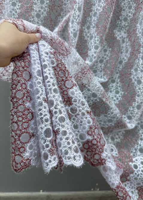 Тюль VR-Textil 1687т Органза з вишивкою Бордовий з білим 300х270 см (42-0724) Київ - фото 4