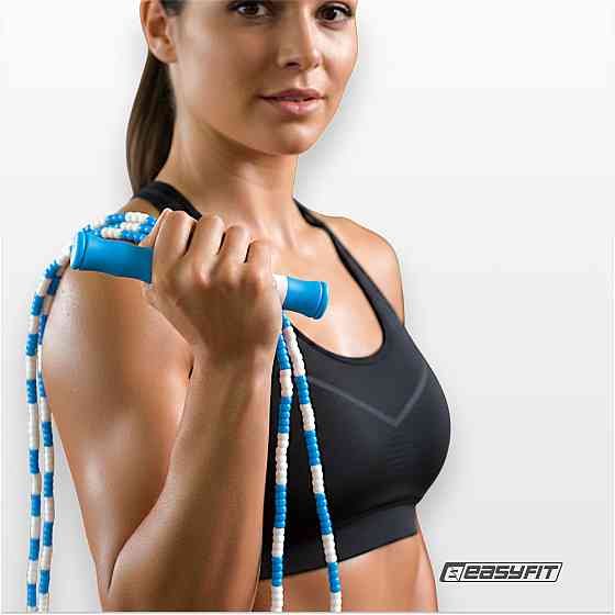 Бісерна скакалка EasyFit FreeRope 2,7 м (біло-блакитна) Коломия