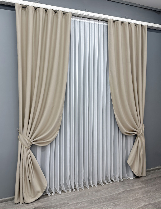 Комплект готових штор VR-Textil Шеніл однотонний № 1691ш Бежевий 150х270 см 2 шт (33-0592) Київ - фото 3