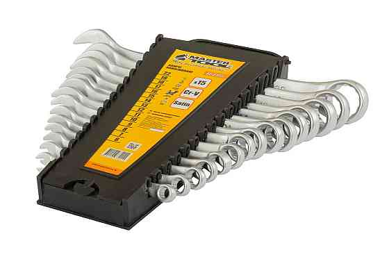 Ключі комбіновані MASTERTOOL набір 15 шт (6-19, 22 мм) CrV SATIN FINISH DIN3113 71-2115 Коломыя