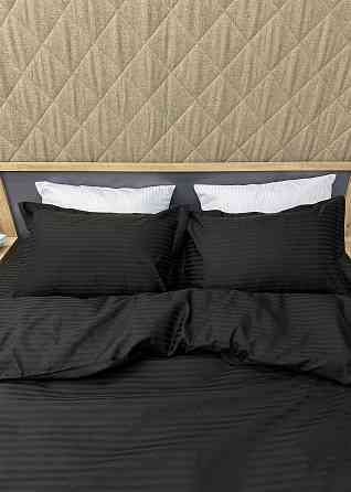 Комплект постельного белья Страйп-сатин Евро 200х230 с простыней на резинке Черный (88-119) Киев
