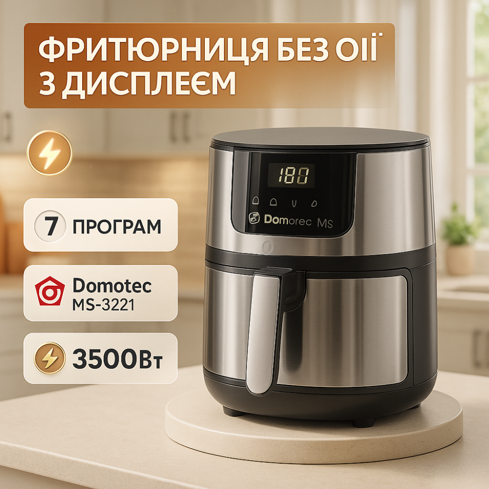 Аэрофритюрница для жарки без масла Domotec MS-3221 3500Вт 7л, Мультипечь с аэрофритюрником и жаркой ZX-37 Львов - изображение 16