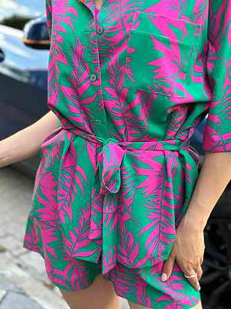 Костюм жіночий літній штапель-шовк Зелено -рожевий XL-2XL Харків