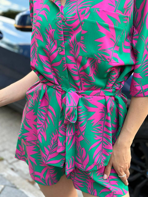 Костюм жіночий літній штапель-шовк Зелено -рожевий XL-2XL Харків - фото 3