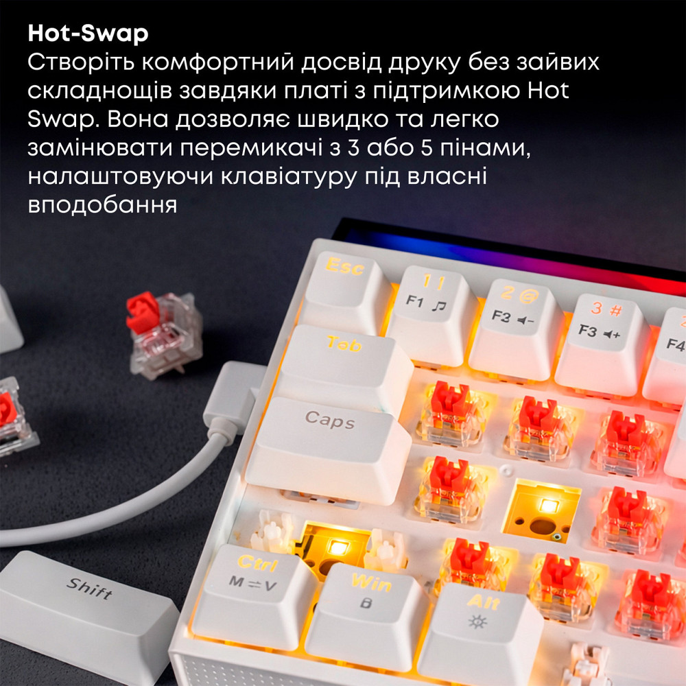 Клавіатура Ajazz NK68 Red Switch White USB-C (NK68-R-W) ( 28044 ) Харьков - изображение 9