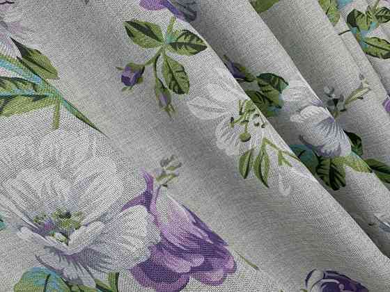 Комплект штор VR-Textil Лен Прованс 150х270 2шт и Тюль 600х270 2084ш-1681т Светло-серый с фиолетовым и белым 71-208/5 Киев