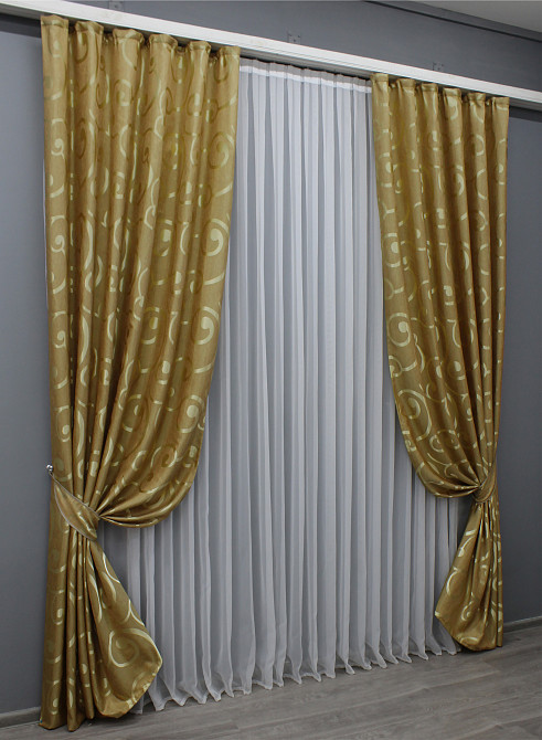 Комплект готовых штор VR-Textil Жаккард № 1532ш Золотистый 150х270 см 2 шт (33-0405) Киев - изображение 3