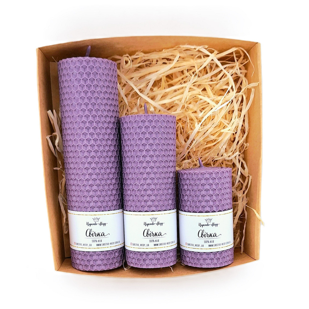 Набір свічок з вощини Царство Меду 8,5 см, 13 см, 17,5 см бузковий. Одеса - фото 4