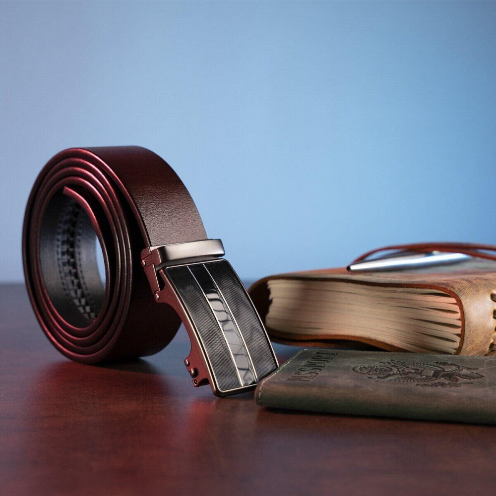 Крепкий мужской ремень с автоматической пряжкой Vintage 20210 Коричневый Киев - изображение 8